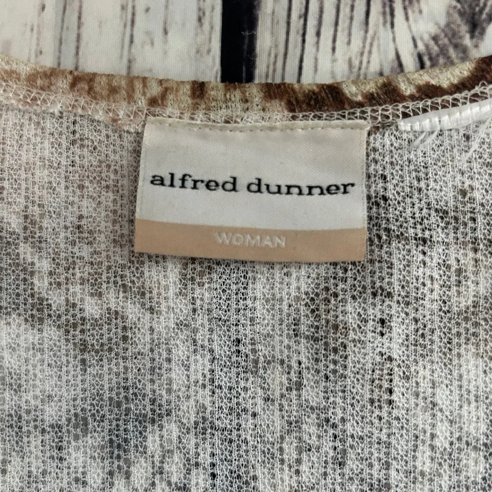 Alfred Dunner‎ Woman Animal Print Open Front Cardigan Brown Tan Grey Snake Print